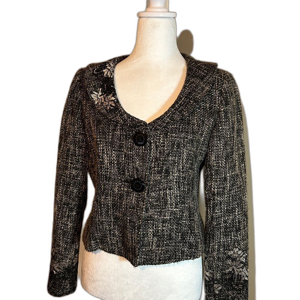 Vintage Nine & Co Black Gray Floral Lace Accent Blazer Jacket Women's 4P